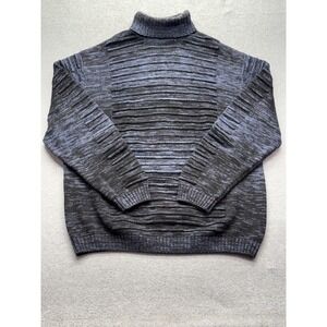 Lavane New York Mens XXL Blue Black‎ Marled Textured Knit Turtleneck Sweater